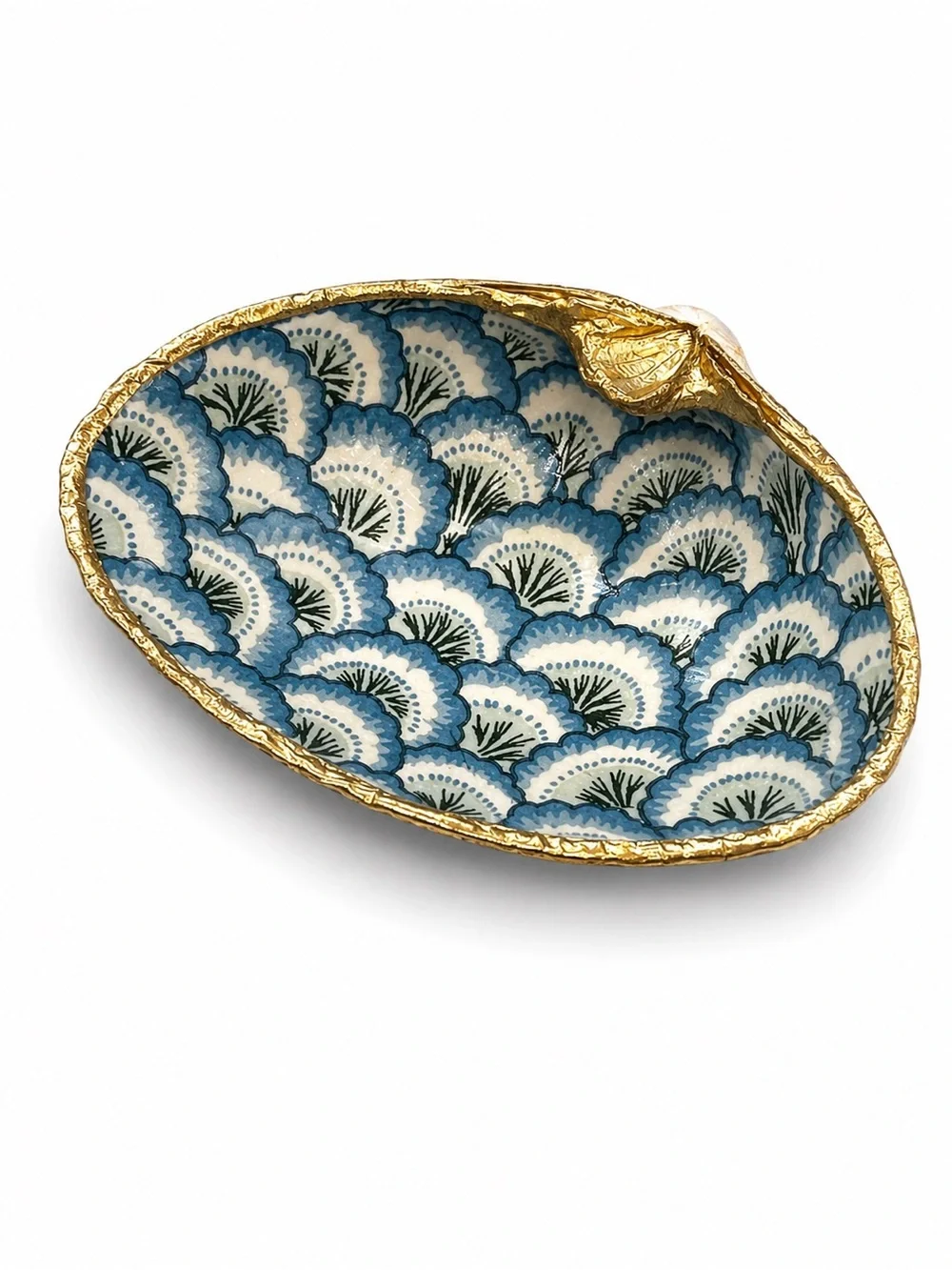 Scallop Fan Print Oyster Shell, Decoupaged Gold Gilded Seashell, Coastal Decor - Picture 4 of 5